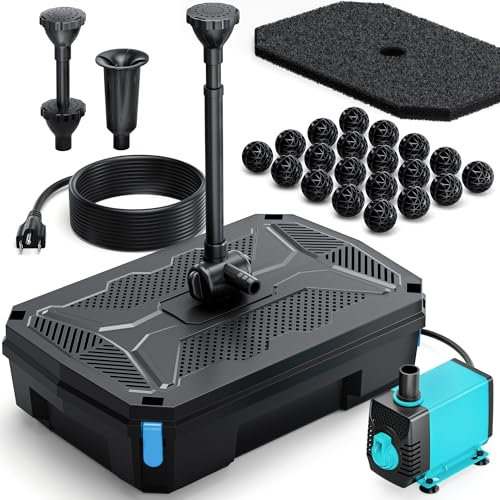 POPOSOAP - Kit de fuente de filtro para estanques con clarificador UV, bomba de estanque de 660 GPH/40 W y kit de filtro para estanques al aire última intervensión, limpieza de estanques de Koi