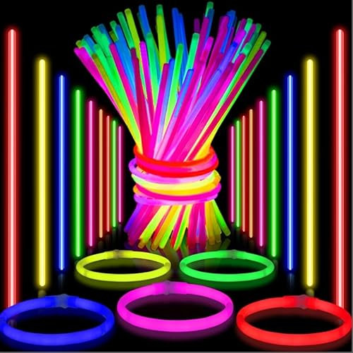 JICIOOEP Knicklichter Party Set, Knicklichter 100 Stück mit 100 Anschlüssen, 20CM Ultra Heller 6 Farben Leuchtstäbe Glow Stick für Kinder Neon Party Deko Kindergeburtstag