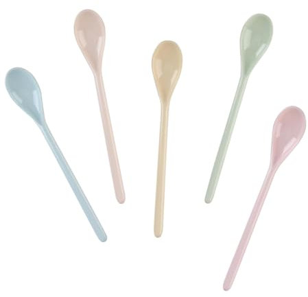 Wjelet Lot de 5 cuillères en plastique, cuillères à œufs, petites cuillères en plastique, cuillères longues en plastique, grandes cuillères à yaourt, cuillères à long manche, cuillères à soupe en