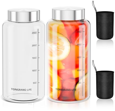 Glas-Saftflaschen mit Deckel, Glas-Shaker-Flasche für Proteinmischungen, Wasserflasche zum Entsaften, Smoothies, trockene Lebensmittel, Reisen und Fitnessstudio, Glasflaschen, wiederverwendbare