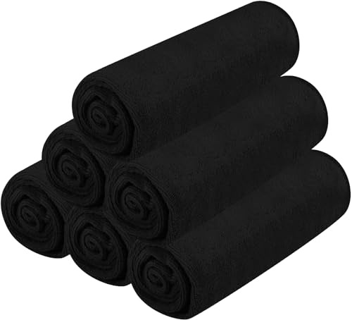 DASHUAIGE 6 Pack Microfiber Sports Towel, 35cm x 75cm Fast Drying Ultra Absorbent for Fitness, Travel & Camping - Lightweight Quick Dry Sweat Towels (Black)