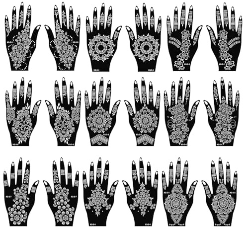 Henna Tattoo Stencils Kit, 18 Sheets Reusable Templates for Hand and Forearm