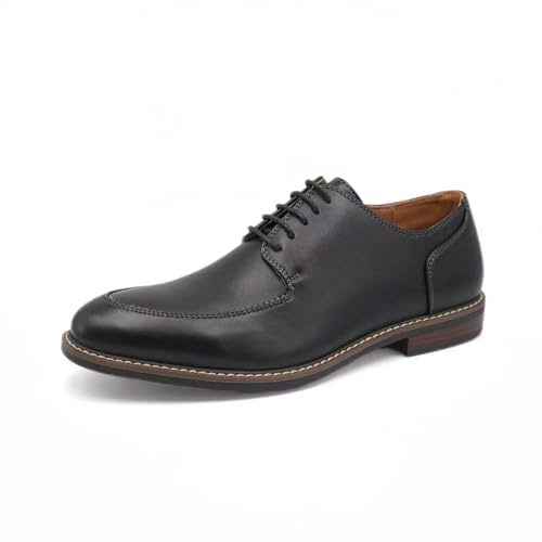 Men's Classic Leather Oxford Dress Shoes, Brown, Lace-up Derby Style with Contrast Stitching, Business Formal (Black, Adult, Men, 9, Numeric, US Footwear Size System, Medium)