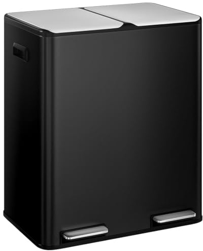 STEELSØN Elyron Mülleimer 2 Fächer – Mülltrennsystem Küche 2x30L aus Edelstahl Schwarz – Tretmülleimer mit Soft-Close & Geruchsfilter – Abfalleimer mit Inneneimern für Recycling & Restmüll