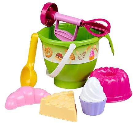 Simba Kleines Backset – 7 teiliges Sandspielzeug Set mit Schüssel, Mixer, Kuchenform - bunter Kunststoff, ab den ersten Lebensmonaten