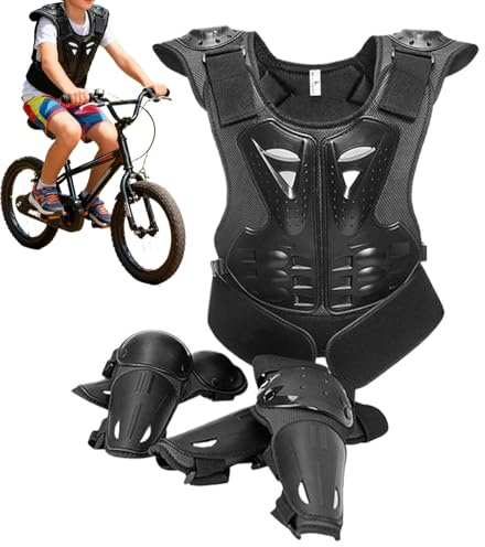 Cykelutrustning för barn – skyddsväst med knä- och armbågsskydd – motorcykelkörutrustning, för pojkar och flickor i åldrarna 8–15 år för ridning, skidåkning, skridskoåkning, cykel och