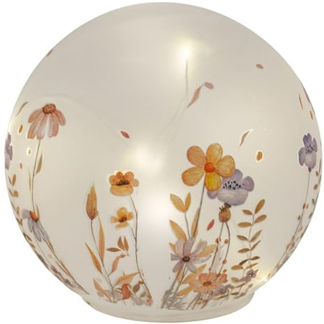 formano LED dekoration kula glas ängsblommor 15 cm matta gla med blomdekor – timer 6 h/18 h, batteridriven (3 × AA), stämningsfullt atmosfärsljus för bord, fönsterbräda och hylla