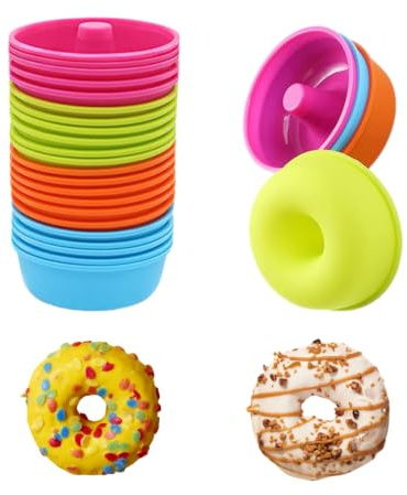 24 Stück Mini Silikon Set BPA-frei, wiederverwendbar – Für Mini Muffins, Cupcakes, Brownies, Pudding Backformen für Ofen, Airfryer, Gefrierfach & Spülmaschine (24pcs Donut Form-Typ 1)