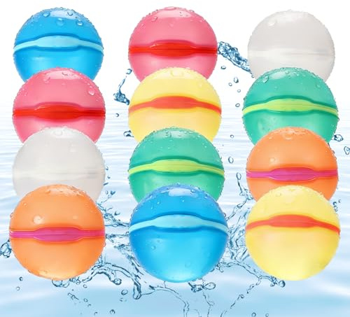 Reusable Water Balloons Refillable for Kids: Soft Silicone Material Self Sealing for Outdoor Activities - Summer Pool Beach Water Bomb for Boys Girls 3-12 Years (12Pck)