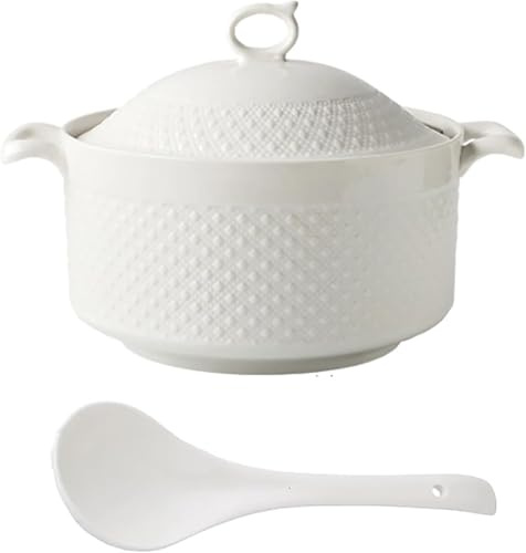 Soppterrin I Porslin Med Lock Och Slev, Serveringsskål Med Dubbelt öron Och Lock För Soppor, Klassisk Köksdekoration För Restaurang, Heminredning One Color 6.5QT