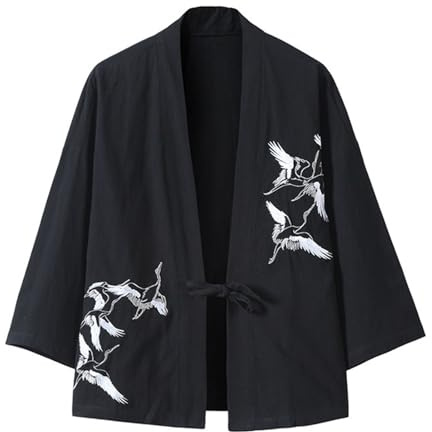 Generisch Chaqueta kimono ligera para hombre tradicional Happi Kimono Japón Haori Chaqueta Algodón Lino Camisa Manga Larga Ninja Verano Cardigan Camisa Chino Ropa Chaqueta de entretiempo