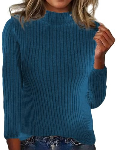 Damers ribbad mock neck jumper långärmad smal passform stickad pullover toppar | Termisk tröja med rullhals, hög hals, grundlager för daglig användning