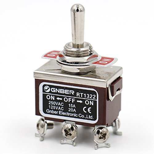 Heschen Metal Toggle Switch, RT1322, DPDT, Maintained Type, ON/OFF/ON, 3 Position, 15A 250VAC