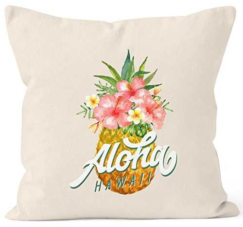 Autiga Kissenbezug Ananas Aloha Hawaii Blumen Tropical Paradise Kissen-Hülle Deko-Kissen quadratisch Baumwolle Natur Unisize