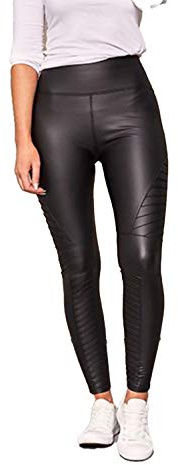 Hamishkane Ladies Wet Look PU Faux Leather High Waist Biker Leggings Black