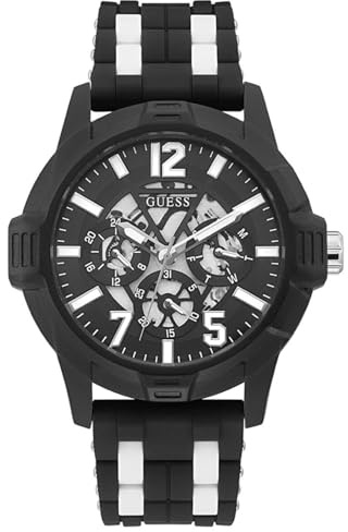 Guess GW0428G1 Analoge Armbanduhr aus Nylon, mit schwarzem Zifferblatt, 48 mm, Mehrfarbig