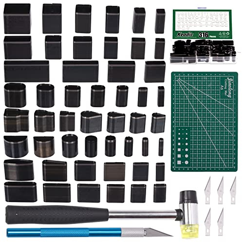 Keadic 52 Shape One Hole Punch Cutter Set with Plastic Storage Case, Hollow Leather Punching Tools for Handmade Leathercraft Polymer Clay Crafting Jewelry Making