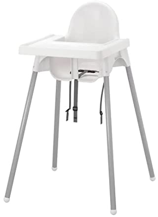 FAHAAM Baby Highchair, Portable High Chair Seat with Feeding Tray & Safety Belt for Toddlers, Adgustable & Easy to Assemble_ Silver & White (56x 62x 90 Cm)