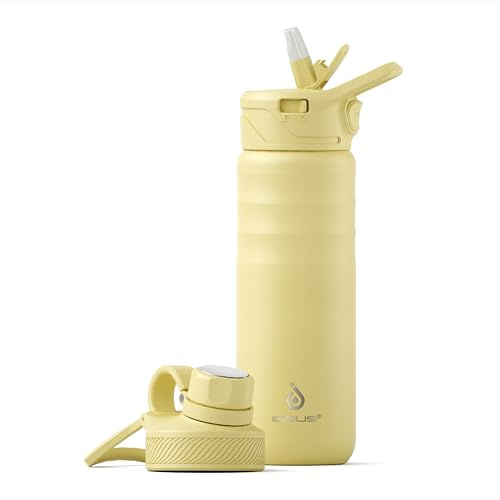 IDEUS Insulated Stainless Steel Water Bottle with 2 Leak-Proof Lids, Thermal Water Flask for Hiking Biking, 24oz, Celadon