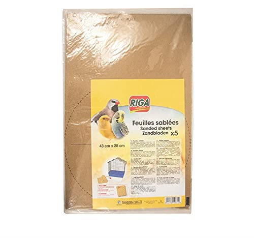 Générique Riga - Feuilles sablées pour Fond de Cage - 43 x 28 cm - Lot de 5 - Confort et hygiène pour Vos Oiseaux - Lot De 4