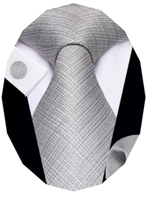 YourTies Gray Ties for Men Woven Grey Silk Necktie Handkerchief Cufflink Solid Color Formal Business Party Wedding