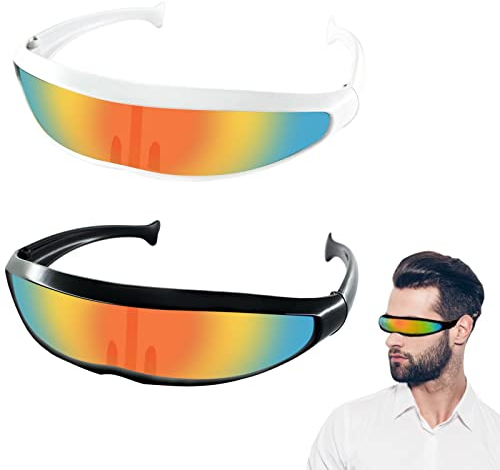 2 Stück Space Brille Alien Brille Set,Futuristische Sonnenbrille, Partybrille, Funbrille, Sonnenbrille Futuristisch, für Party Wrap Gläser Spiegel Foto Requisiten Cosplay Kostüm Brille Spielzeug
