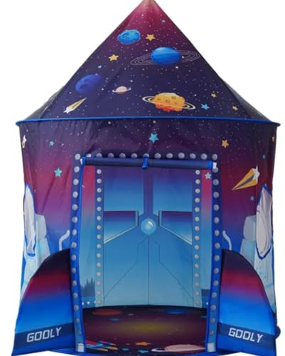 Tienda de campaña Infantil, Casita Infantil Exterior, Juguete para niños de 3 a 7 años, Casita de Tela, Regalo de cumpleaños, Temática Espacial (AZUL-01)