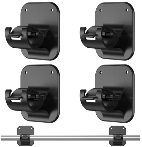 No Drill Curtain Rod Brackets - 20LB, 4 Pack Self Adhesive Curtain Rod Holder, Peel and Stick Wall Hooks, Renter Friendly Upgrades for Apartment, Kitchen, Bathroom, Dorm, Living Room and RV