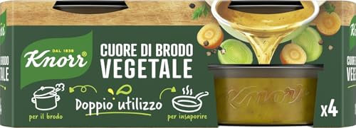 Knorr Cuore di Brodo Vegetale, Pronto da Diluire, con Verdure da Agricoltura Sostenibile, Ricetta Vegana, Senza Glutine, Senza Glutammato*, Senza Conservanti, 4 Vaschette da 28g