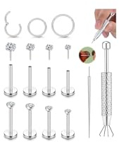 CASSIECA 12Pcs Piercing Labret Acero Quirurgico Piercing Nariz Piercing Oreja para Mujer Hombre Piercing Tragus Helix Labio con Circonita Cúbica Cartílago Monroe Piercing Joyería 18G