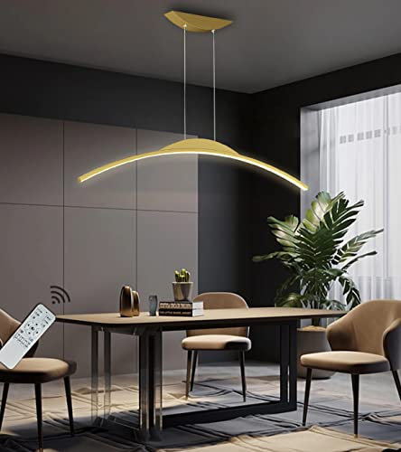 Luci a sospensione a LED dimmerabili Lampadario regolabile in altezza per sala da pranzo soggiorno camera da letto moderna lampada da soffitto ad arco per ufficio finitura oro 56 W L120 cm