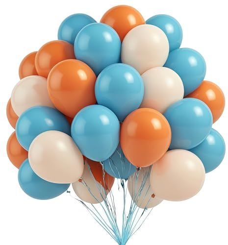 UDRKFOPK Ballonger orange blå, 60 stycken 30 cm (12 tum) ballonger orange vita blå latexballonger födelsedag för babyparty, boho bröllop babyparty jubileum brud dusch examen