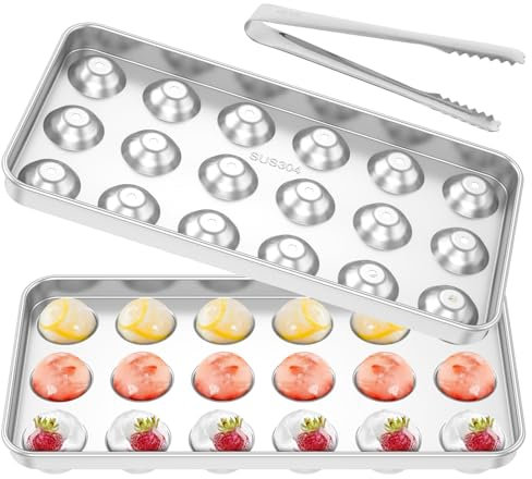 Stampi per cubetti di in metallo, in acciaio inox, 18 vassoi per cubetti di con coperchio, accessori per cocktail, whisky, vino, frutta, puree, gelato, tè freddo