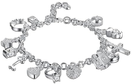 Flera rostfria pärlringar personliga berlockarmband för kvinnor, pläterad 925 sterlingsilver, à la hänge, present till flickor, blå konst armband för breddringar, Taille unique, Aluminiumlegering