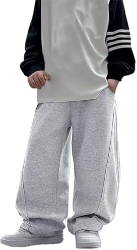 Baggy joggingbyxor barn pojkar bomull öppna ben joggingbyxor pojkar elastisk midja bred ben sportbyxor långa sweatpants tonåring spårbyxor grå varma joggingbyxor med fickor dragsko