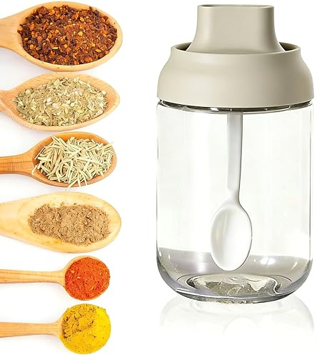 JLNGTHONG Kryddburk med skedtätning, sockerströare, stor hemmaburk, 250 ml vit kryddburk, lämplig för hem, camping, kök, grill
