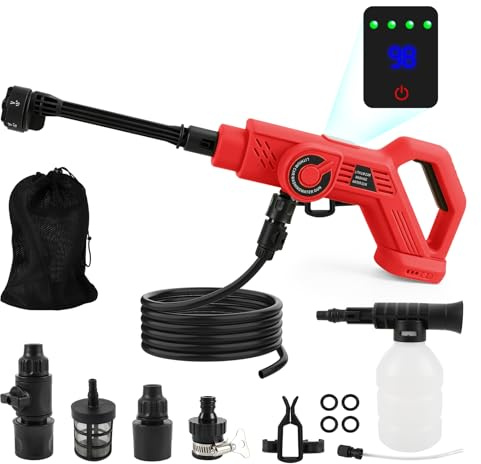 Lavadora a presión inalámbrica compatible con Milwaukee 18 V, 380 W, lavadora eléctrica de mano sin escobillas con boquilla 6 en 1, pistola de lavado a presión de 4 engranajes para limpieza de paredes