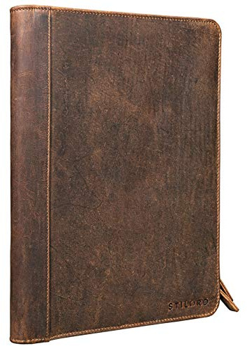 STILORD 'Julius' Portadocumentos de Cuero Estilo Vintage para conferencias Negocios o Trabajo Carpeta Organizador o clasificador DIN A4 de Piel auténtica, Color:marrón - Medio