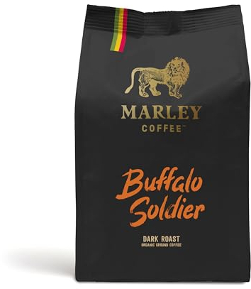 Buffalo Soldier Strong Dark Roast Organic Ground Coffee 227g - Marley Coffee - From The Marley Family - V60 Filter Cafetiere Aeropress - Strength 5