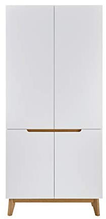 Robas Lund Garderobenschrank Schuhschrank weiß, Absetzung Eiche Massiv, BxHxT 85x196x40 cm