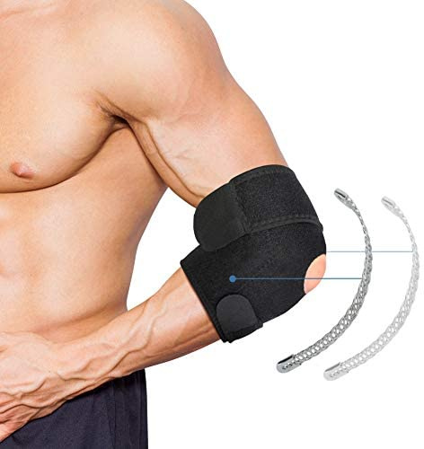 1 tutore per gomito, Benda al gomito, regolabile,in neoprene, per gomito del tennista, golf, gomiti, braccia, tennis, fitness, gomito, protezione per gomito,con stabilizzatori a doppia molla