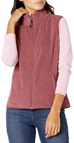 Amazon Essentials Gilet in Morbido Pile Senza Maniche dalla vestibilità Classica (Disponibile in Taglie Forti) Donna, Bordeaux Puntinato, L
