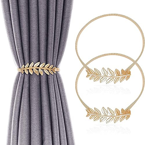 SILKSELECT 2 Stück Vorhang Raffhalter Vorhang Clip Gardinenhalter Legierung Vorhanghalter für Gardinen (Goldene Blätter)