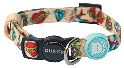 DUKIER - Collar para Gatos, Regulable y Ajustable, Accesorio Mascotas Resistente y con Cierre de Seguridad, Diseño de Tattoo, Talla Única (17-29 cm)