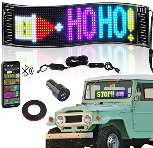 Geekstory Panneau LED pour voiture avec application de contrôle intelligente, panneau LED flexible USB en couleur programmable avec texte personnalisé pour voiture, publicité, fête et panneau
