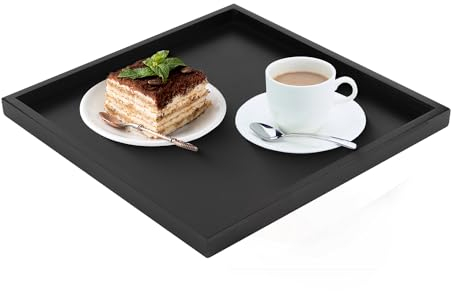 Bandejas Rectangular para Servir Comida, Bandeja Cuadrada Negra de Madera Bandejas Decorativas Hechas para Casa, Cocina y Restaurante (30x30cm)