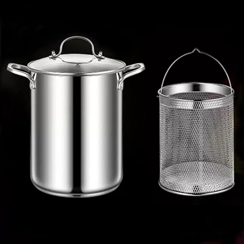 304 Stainless Steel Asparagus Pot, 4.5L / 5L Vegetable Asparagus Steamer Spaghetti Pasta Cooker Pot with Removable Basket and Visible Glass Lid, Oil Deep Fry Pan, Silver, 5L