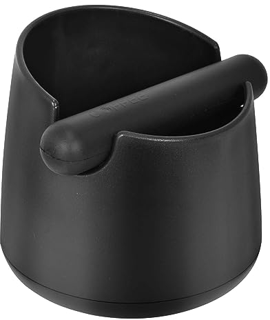 Espresso Knock Box, Black Coffee Knock Box, Round Coffee Bin, Shock-Absorbent Espresso Dump Bin with Removable Rubber Knock Bar and Non-Slip Base for Easy Coffee Ground Disposal