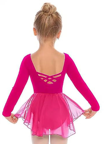 Arshiner Kids Girls Classic Long Sleeve Leotard Dance Ballet Dress Rose Red