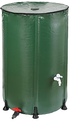 Garden Pleasure Faltbarer Regenwassertank 250 Liter, Wassertonne mit Zapfhahn und Schlauchanschluss, Regentonne, Wasserfass aus Polyvinylchlorid (PVC), Grün, Rund